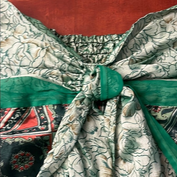 Raw Silk Strapless Midi Dress LARGE Green - Picture 4 of 7